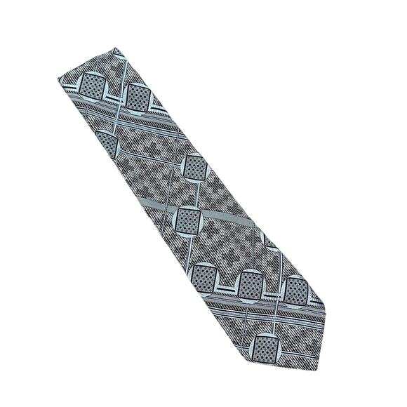 Vintage 70s Grenada Tie Textured Mod Art Deco Mid Century Modern Blue Black - Picture 1 of 6